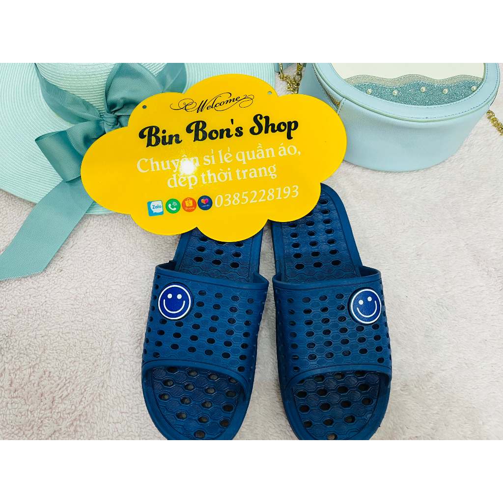 Dép lỗ mặt cười xanh đi trong nhà, văn phòng, nhà tắm 41-44