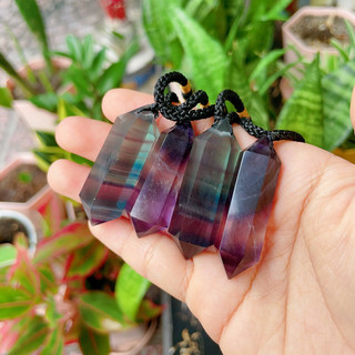 Mặt dây chuyền đá Fluorite hai đầu, Rainbow Fluorite DT, Đá Healing, Đá Năng Lượng