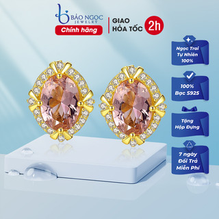 Bông tai bạc nữ 925 đính đá màu nâu vàng sang trọng thiết kế thời trang đơn giản tinh tế - B2407 - Bảo Ngọc Jewelry