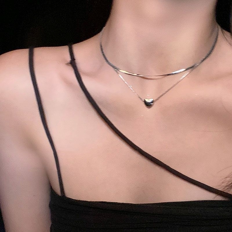 Dây Chuyền Kép Sợi Mì Mặt Tim Màu Bạc - TS1746 - BCorner