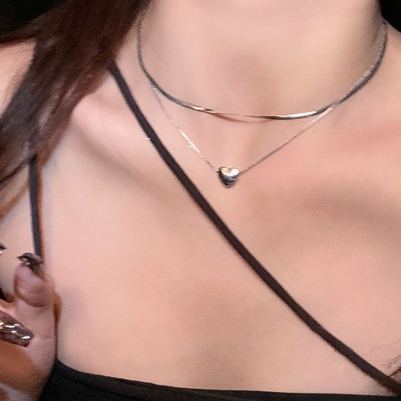 Dây Chuyền Kép Sợi Mì Mặt Tim Màu Bạc - TS1746 - BCorner