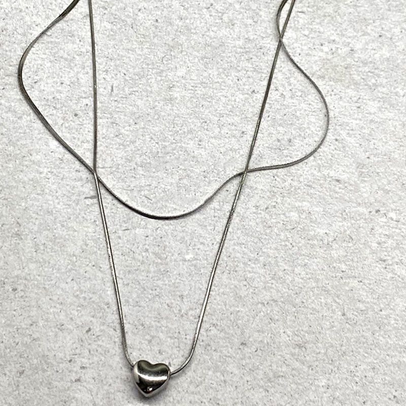 Dây Chuyền Kép Sợi Mì Mặt Tim Màu Bạc - TS1746 - BCorner