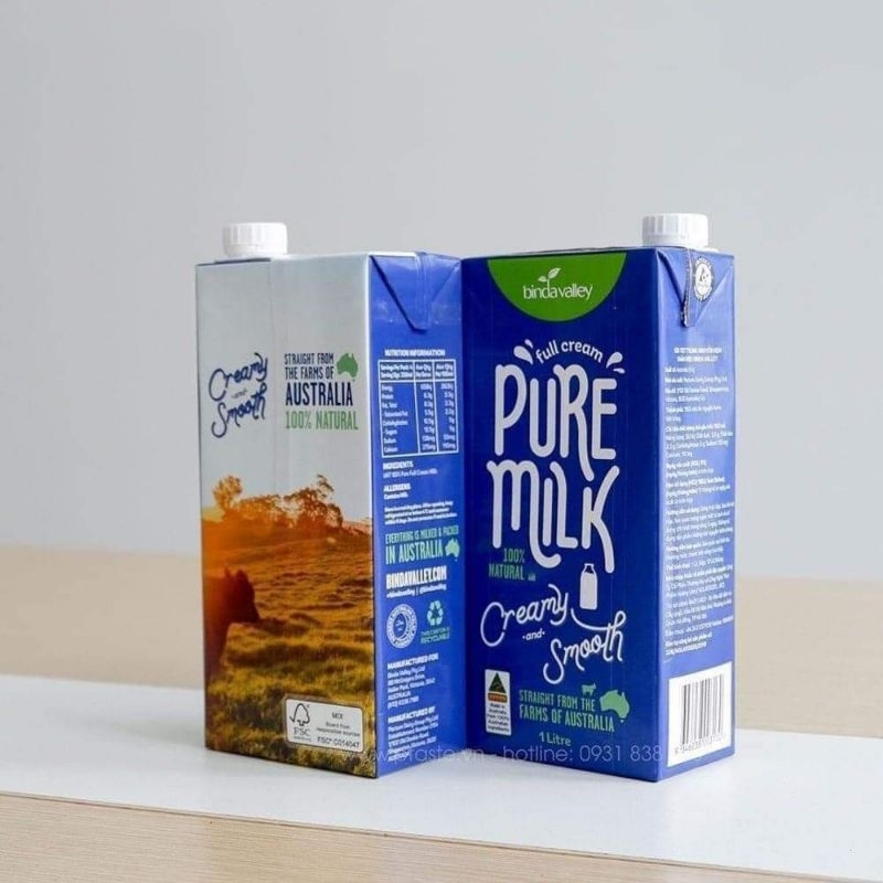 Sữa tươi tiệt trùng nguyên kem Binda Valley úc (thùng 12H x 1L)