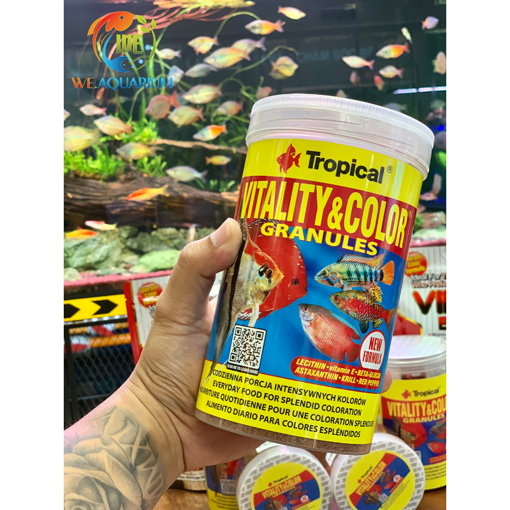 Thức ăn cám cá  Tropical Vitality & Color Granulat Bản Nâng Cấp kích màu cá Cầu vồng, Đĩa, thần tiên, Cá thuỷ sinh...