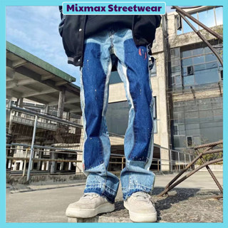 [ORDER+ẢNH THẬT] Quần bò jeans ống rộng vảy sơn double knee màu đậm nhạt painting gấu tua rua form loe nhẹ hiphop unisex