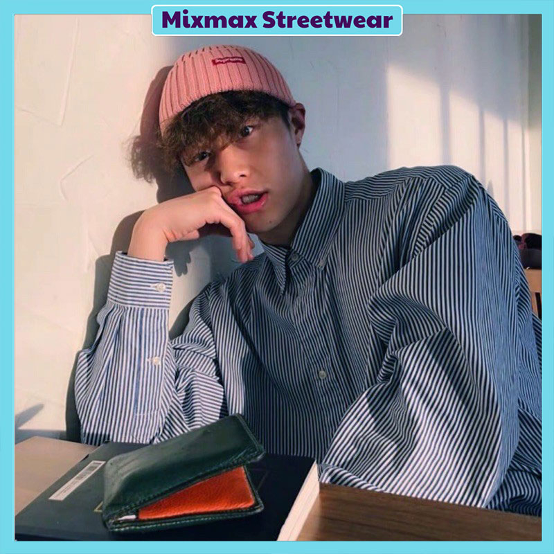 Áo sơ mi dài tay kẻ sọc màu xanh dáng rộng oversize Ulzzang siêu đẹp ❤️