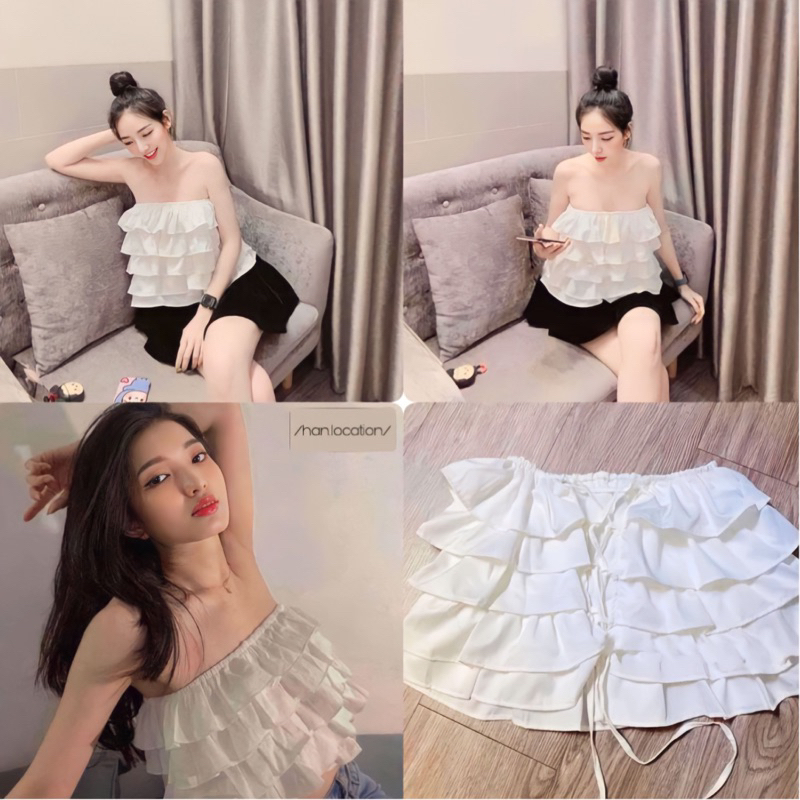 Áo ống croptop nữ xếp tầng dễ thương