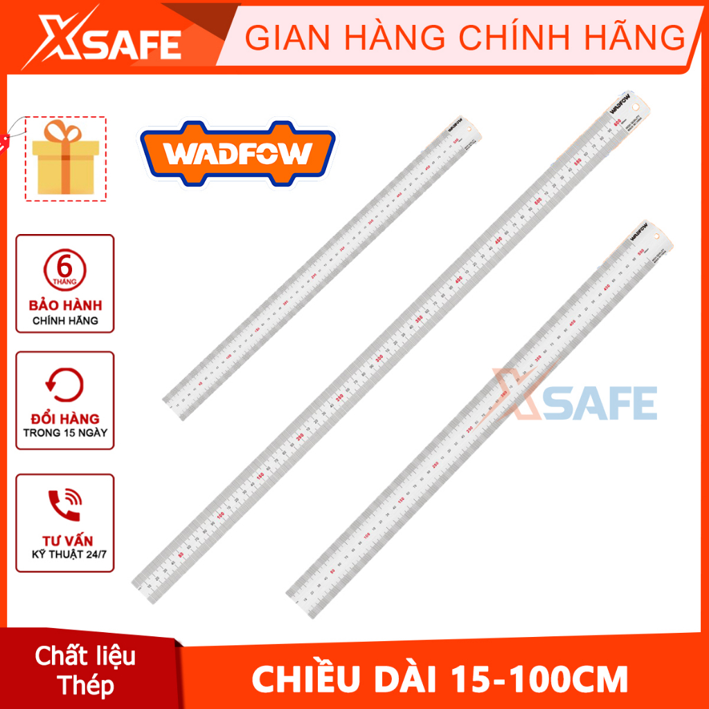 Thước lá thép Wadfow chiều dài 15-100cm chiều rộng 15-32mm chất liệu thép có hệ đo mét và inch