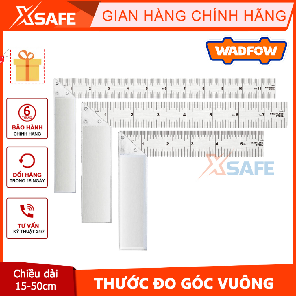Thước vuông Wadfow chiều dài từ 15-35cm thân thước hợp kim nhôm khung thép không gỉ thước vuông chữ L vuông góc 90 độ