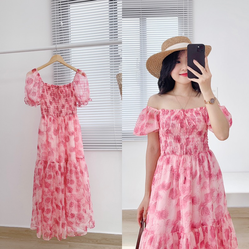Đầm Dài Nhún Chun Tay Phồng D01 - Gracie Dress