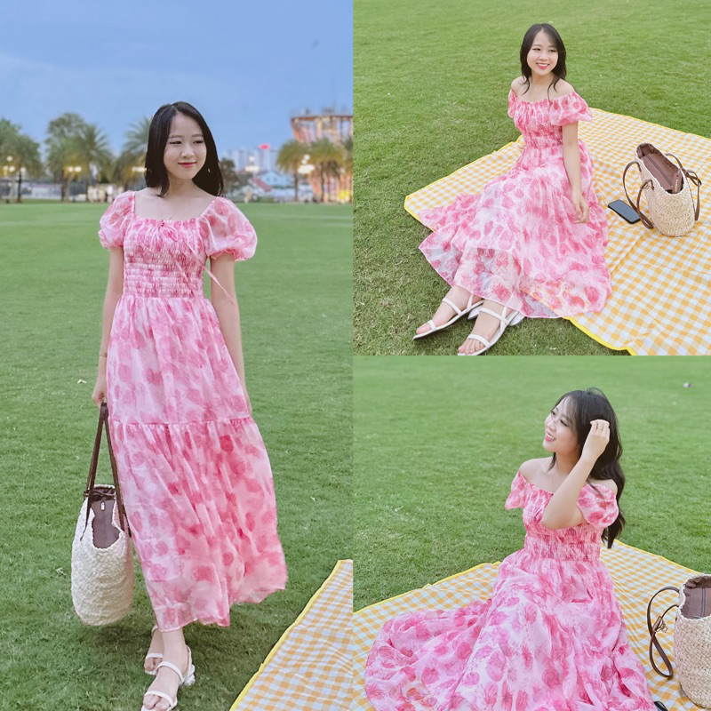 Đầm Dài Nhún Chun Tay Phồng D01 - Gracie Dress