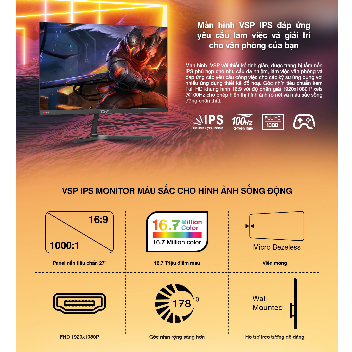 Màn hình VSP IPS 27inch tràn viền IP2706S Bảo hành 36 tháng Tặng kem tai nghe | BigBuy360 - bigbuy360.vn