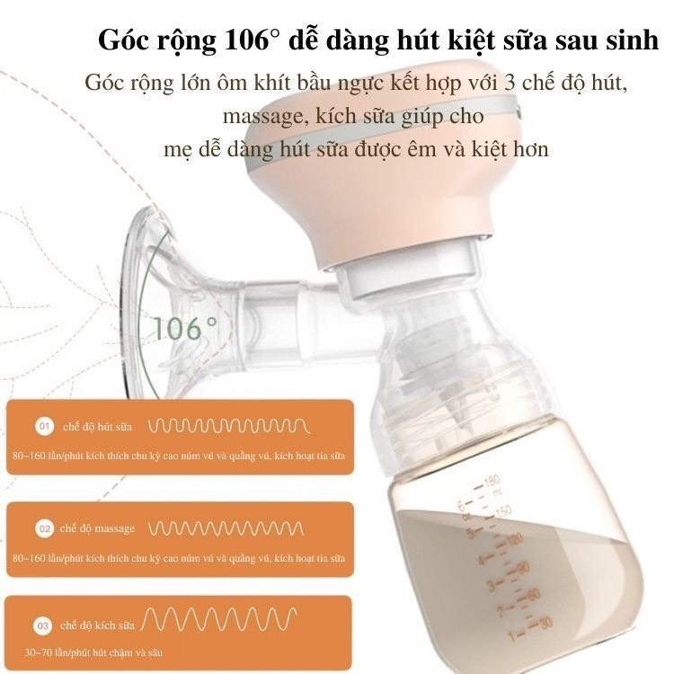 Máy Hút Sữa Điện Đơn Không Dây RH - 289 Máy Hút Sữa Rảnh Tay 3 Chế Độ Mỗi Chế Độ 9 Cấp Hút Nhẹ Nhàng Êm Ái Không Đau