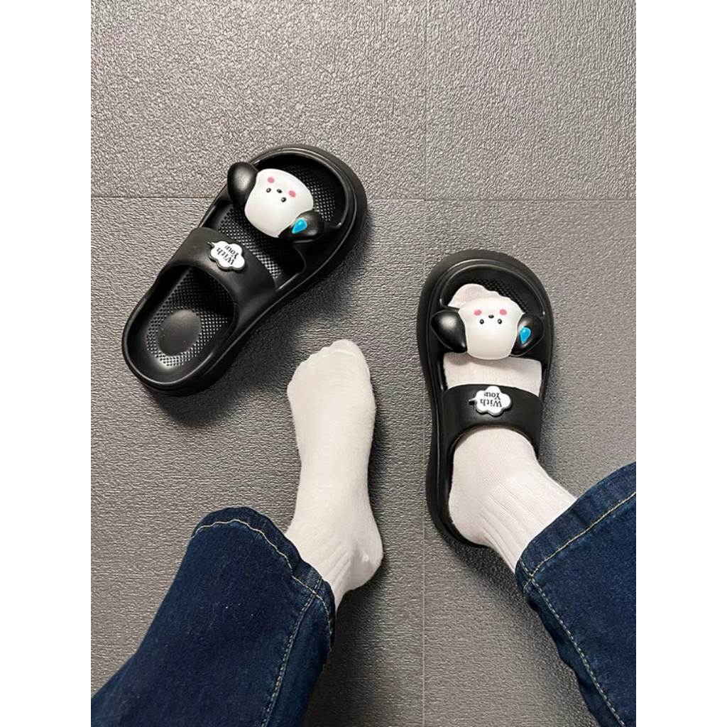 Dép bánh mì độn đế 7cm gắn mặt gấu xinh