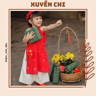 [Tiệm nhà Đậu] Xuyến Chi - Áo dài bé gái thiết kế cao cấp - thêu tay - không kèm mấn