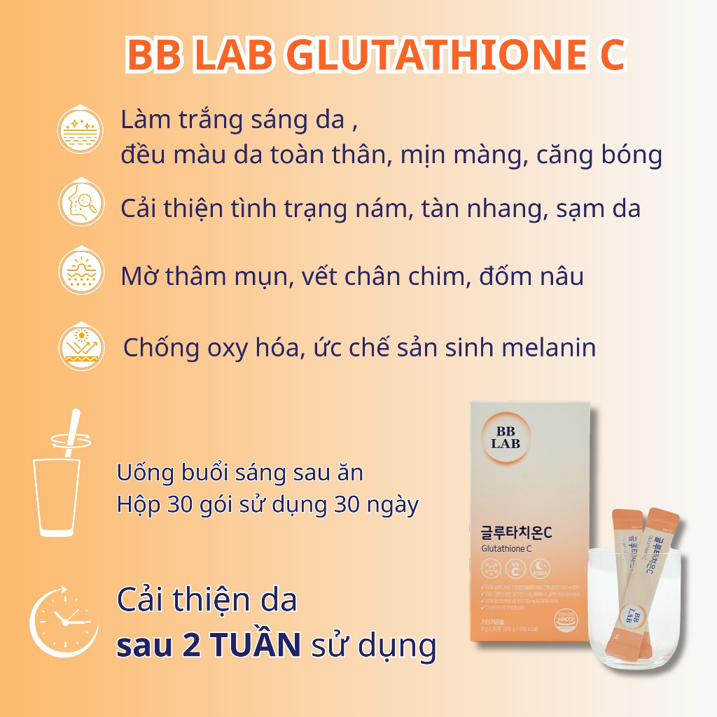 Combo BB LAB Collagen, Glutathione C Trẻ Hóa Làn Da, Chống Lão Hóa, Mờ Nám, Tàn Nhang  30 Gói- 30 Gói/Hộp