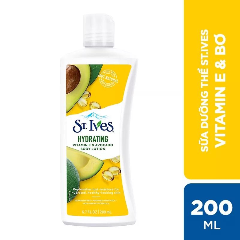 Sữa dưỡng thể St.Ives Vitamin E & Bơ với 100% thành phần thiên nhiên 200 ml
