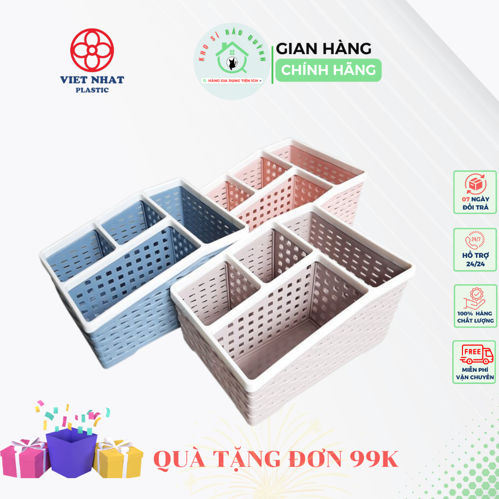 Combo 2 Khay nhựa tiện ích 4 ngăn Việt Nhật 5688 - GIAO MÀU NGẪU NHIÊN