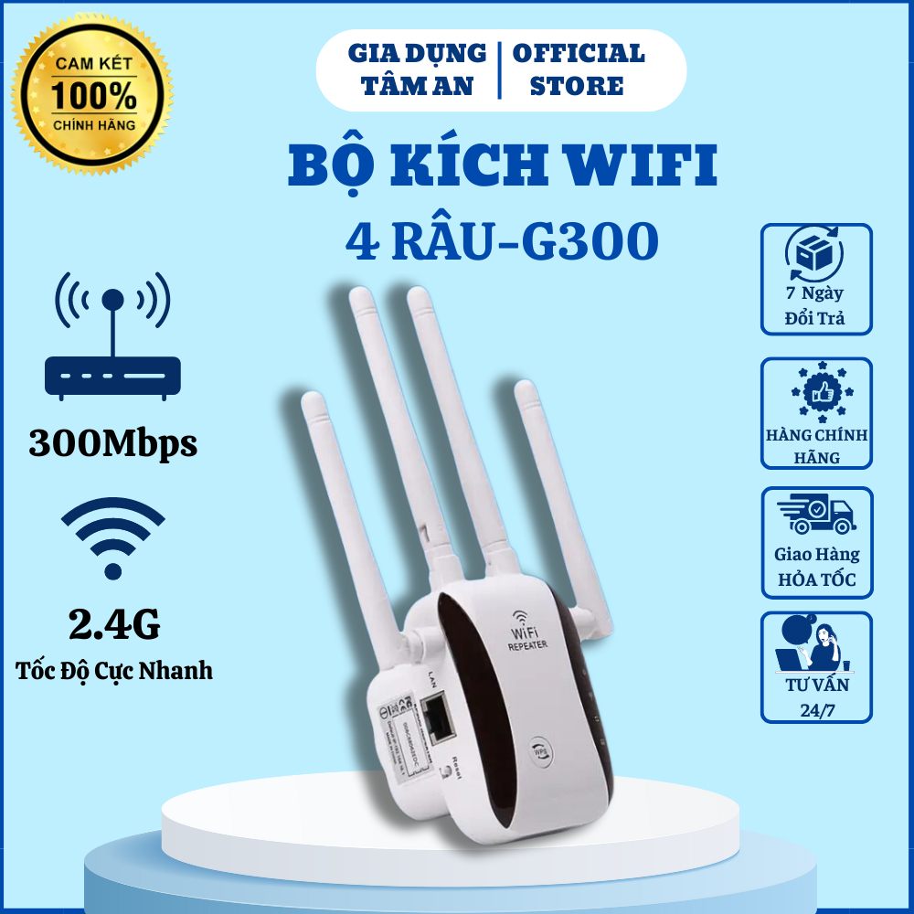 Bộ kích sóng wifi, bộ mở rộng sóng G300 không dây, bộ tăng cường tín hiệu wifi Router, tốc độ 300Mbps. BH 12 tháng