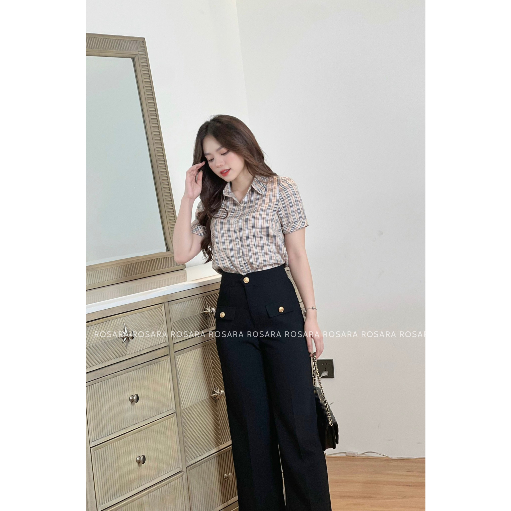Áo Sơ Mi Cộc Tay Kẻ Caro Thời Trang Nữ Rosara SM177