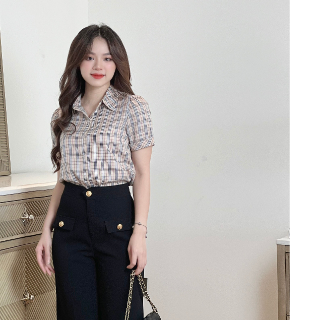 Áo Sơ Mi Cộc Tay Kẻ Caro Thời Trang Nữ Rosara SM177