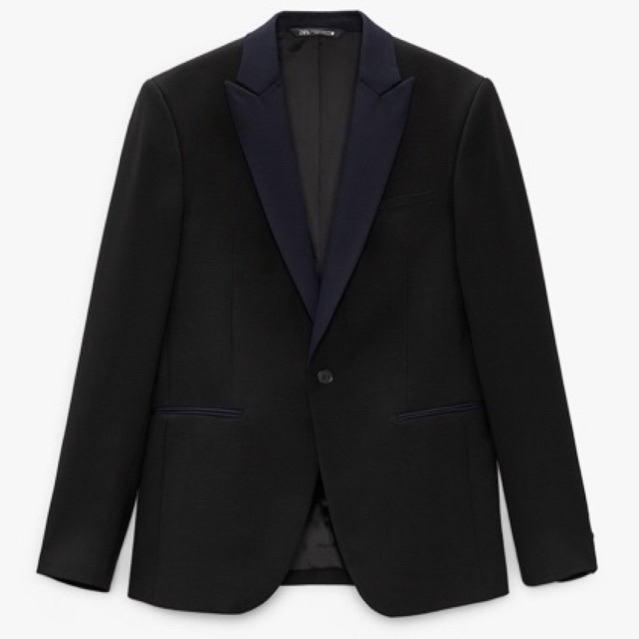 Áo vest nam màu đen Zara authentic CONTRAST TUXEDO size 50
