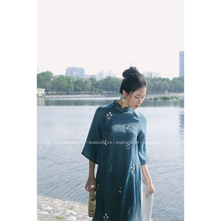 Áo dài Nhã Lam Xanh Cổ Vịt