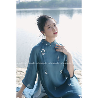 Áo dài Nhã Lam Xanh Cổ Vịt
