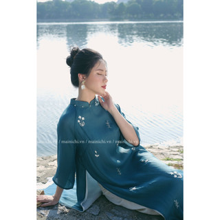 Áo dài Nhã Lam Xanh Cổ Vịt