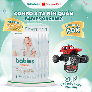 Combo 4 Bịch Tã Bỉm Quần Babies Organic có đủ size thương hiệu Việt thấm hút cực nhanh, chống tràn, siêu mềm mịn cho bé