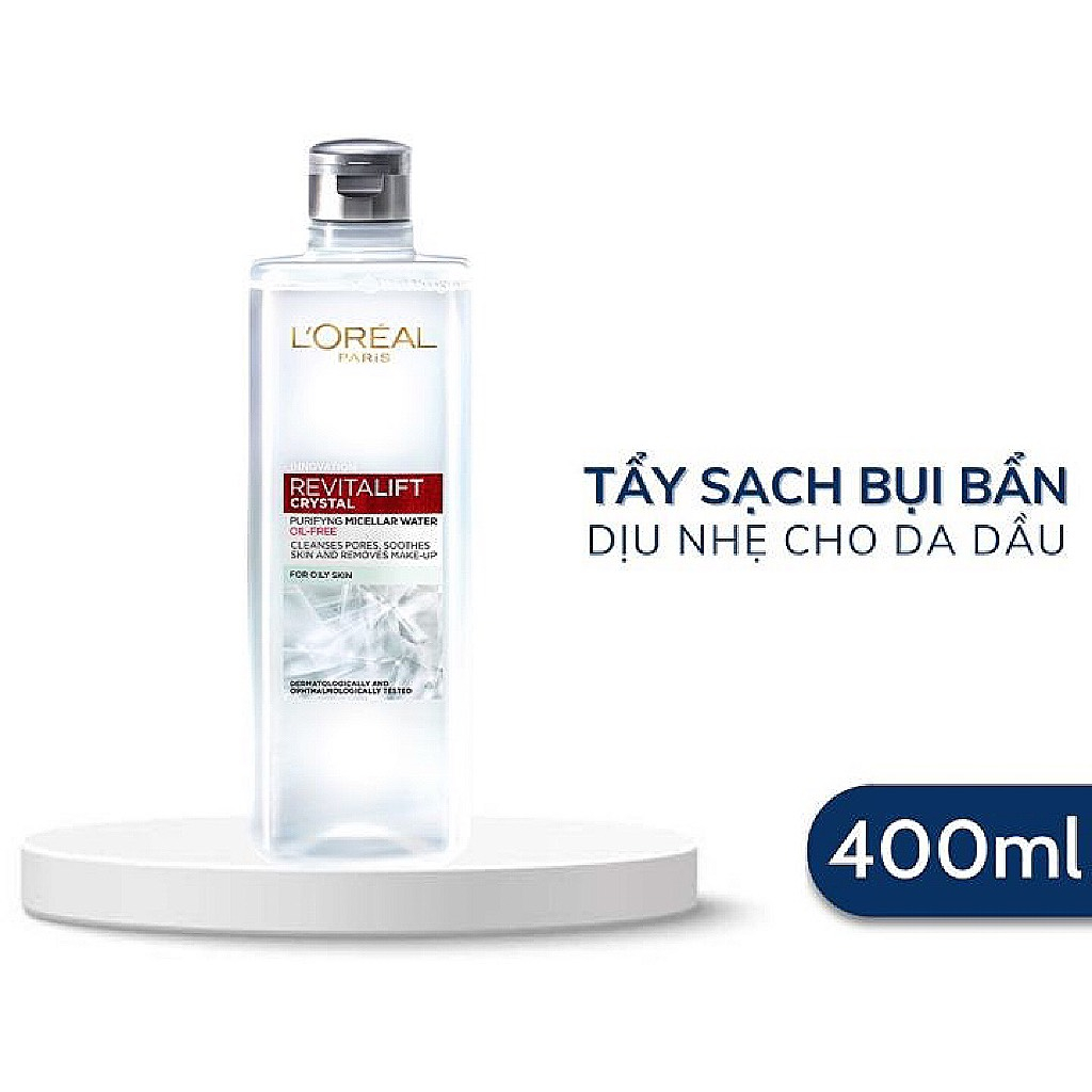 Nước Làm Sạch & Tẩy Trang L'Oréal Paris Dành Cho Da Dầu Revitalift Crystal Purifying Micellar Water