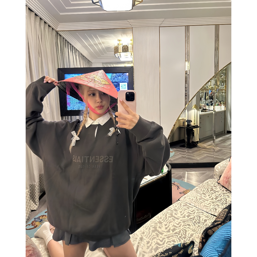 Áo  FEAR OF GOD ESSENTIALS Cổ Polo Dài Tay Nam Nữ, Áo ESSENTIALS Giống Rosé Blackpink Mặc