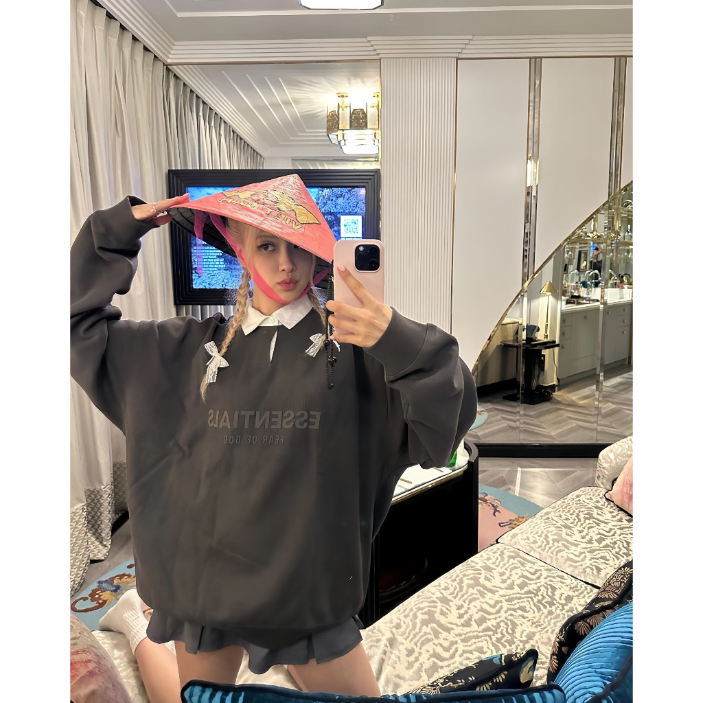 Áo  FEAR OF GOD ESSENTIALS Cổ Polo Dài Tay Nam Nữ, Áo ESSENTIALS Giống Rosé Blackpink Mặc