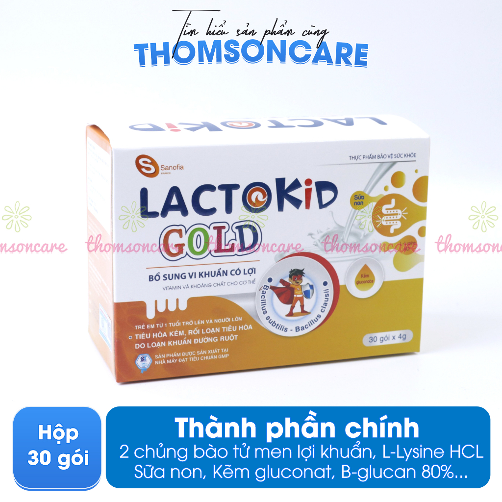 Men tiêu hóa Lactokid Gold - Bổ sung lợi khuẩn, kẽm và vitamin giúp bé tiêu hóa tốt, ăn ngon miệng - Hộp 30 gói