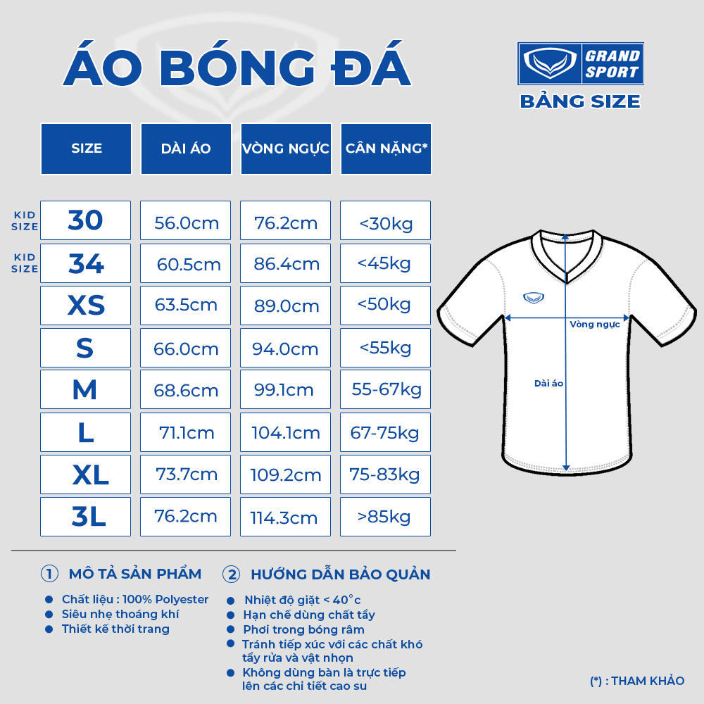 Áo bóng đá Grand Sport 11493 chất thun Polyester siêu nhẹ công nghệ dệt G-Smooth thoáng mát nhanh khô khử mùi