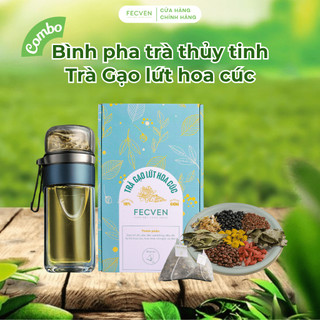 Combo bình thủy tinh pha trà 2 lớp có lõi lọc + trà gạo lứt hoa cúc fecven - giúp thanh lọc cơ thể, giải độc gan