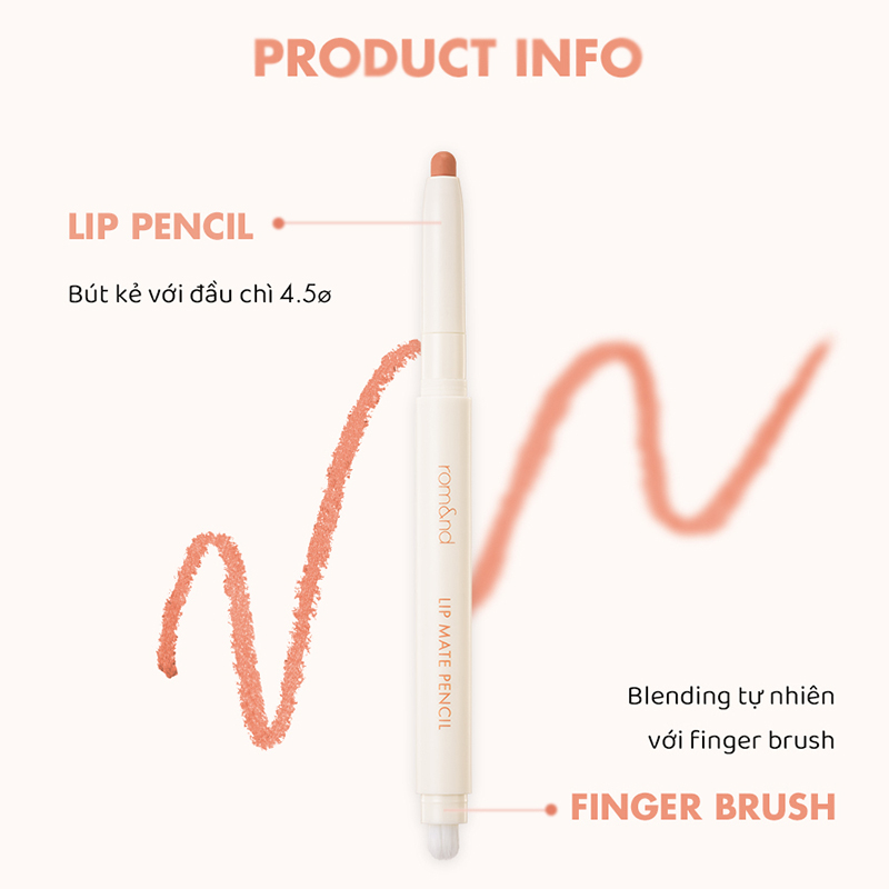 Chì Kẻ Viền Môi Nhung Lì, Lâu Trôi, Thiết Kế 2 Đầu Hàn Quốc Romand Lip Mate Pencil - 0.5g
