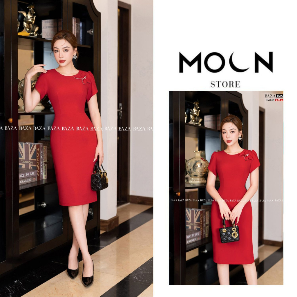 Váy công sở nữ liền thân, đầm thiết kế dáng dài thắt eo chất len nhung sang chảnh BV392 Moon
