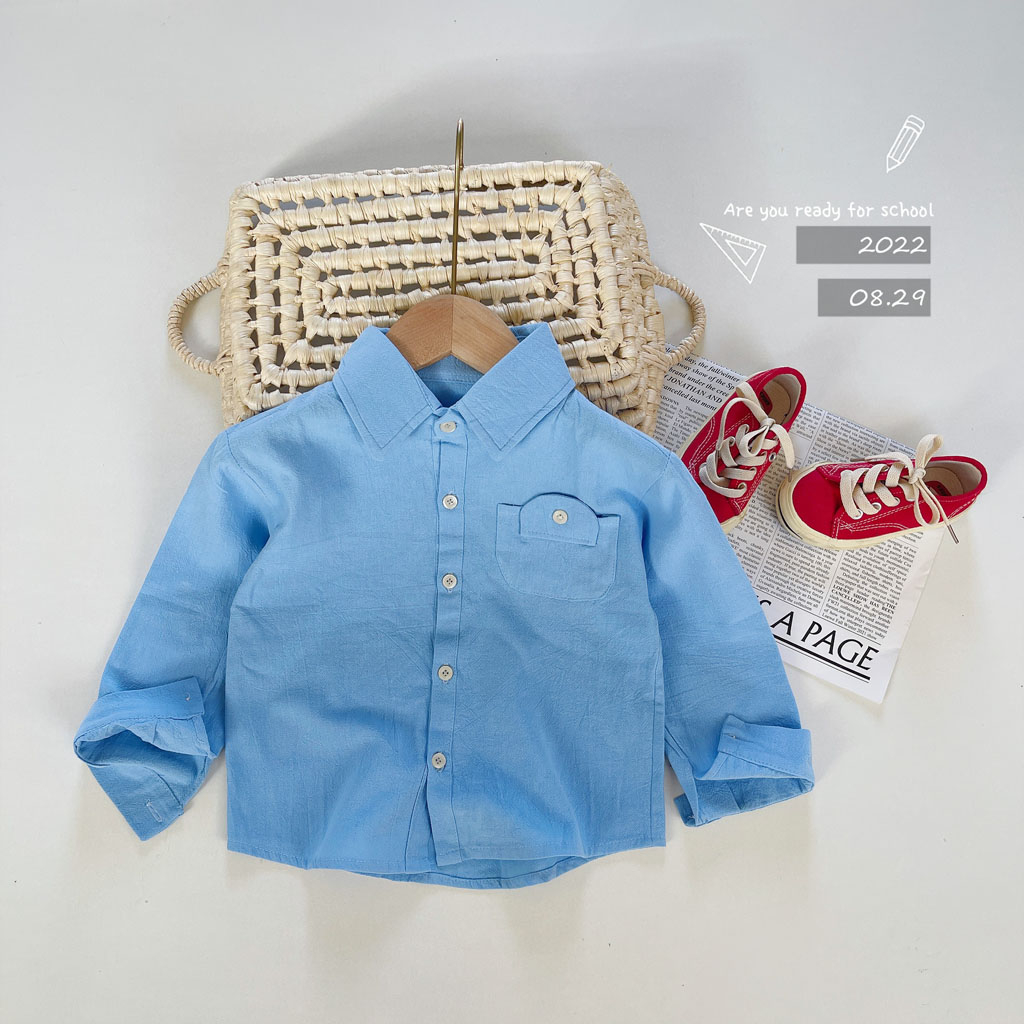 Áo Sơ Mi Dài Tay Cho Bé Trai chất Thô Đũi Cao Cấp Cho Bé Từ 10-27kg - LEON KIDS