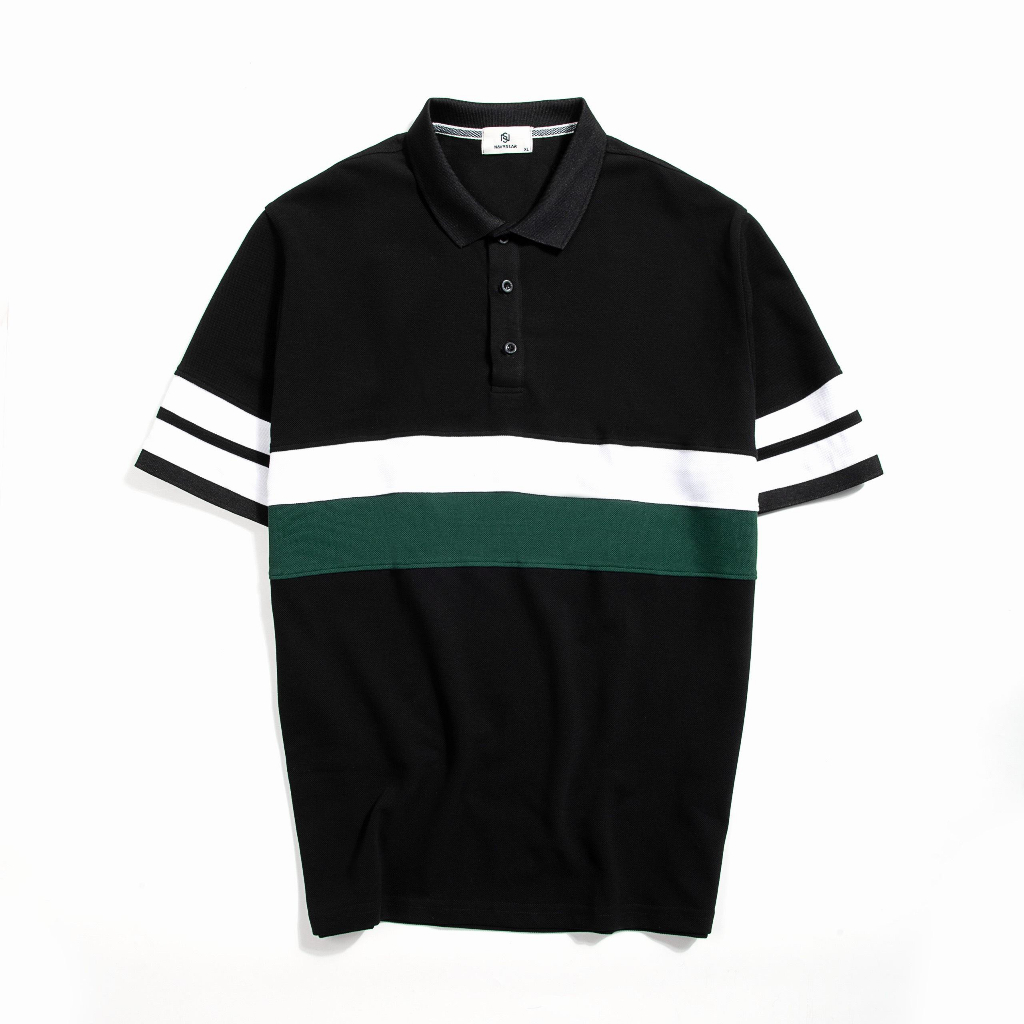 BIGSIZE-NAM 80-140KG POLO ĐEN PHỐI XANH TRẮNG PL009 2BIG NAVY STAR