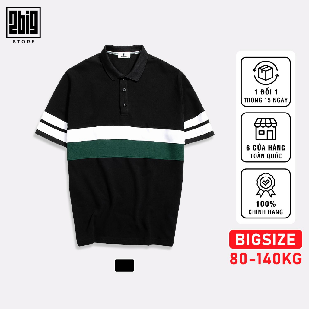 BIGSIZE-NAM 80-140KG POLO ĐEN PHỐI XANH TRẮNG PL009 2BIG NAVY STAR