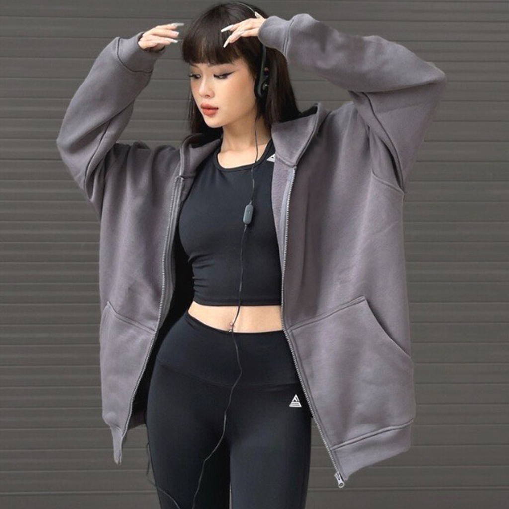 Áo khoác hoodie boxy khoá zip khoác ngoài nỉ ngoại cao cấp unisex form rộng Lamour Paris | BigBuy360 - bigbuy360.vn