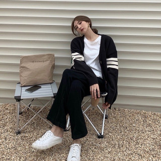 Áo cardigan len khoác ngoài nữ nam kẻ 3 sọc cao cấp quảng châu AK02 L66