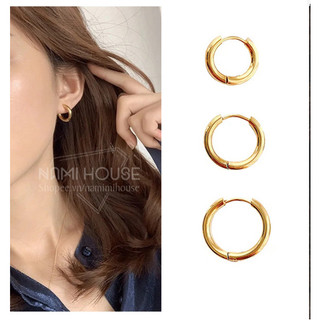 Bông tai unisex khoen tròn màu vàng nhiều size khuyên tai hot trend style hàn quốc phụ kiện kpop