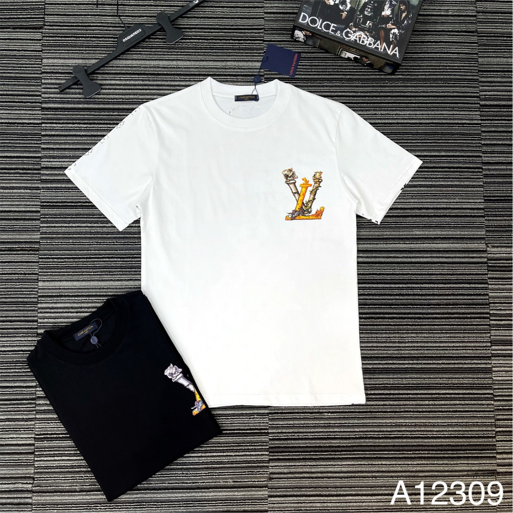 Áo Phông Nam In Logo Chữ Ngực Cực Đẹp - Áo Phông LV Nam In Họa Tiết Sau Lưng Siêu Đẹp