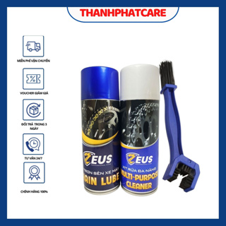 Combo Dưỡng sên Zeus chain Lube 400ml, Rửa sên Zeus Chain Cleaner 400ml Tặng bàn chải vệ sinh