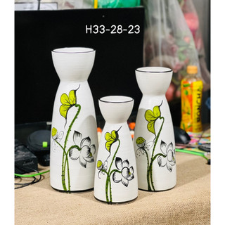 Bộ 3 Lọ hoa gốm sứ vẽ tay men mát trang trí nội thất decor - Gốm Sứ Bát Tràng