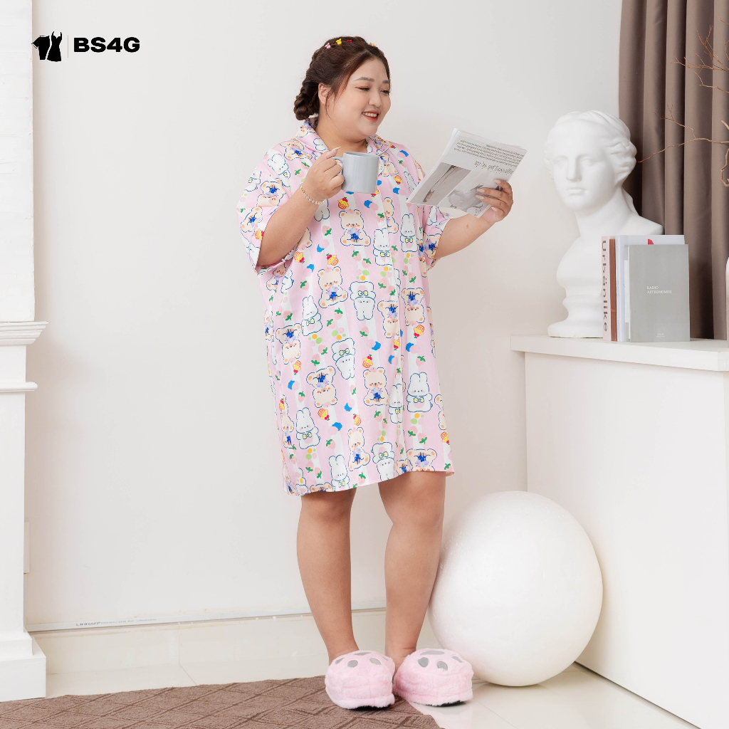 ĐẦM NGỦ PYJAMA LỤA XƯỚC HÌNH DỄ THƯƠNG BIGSIZE