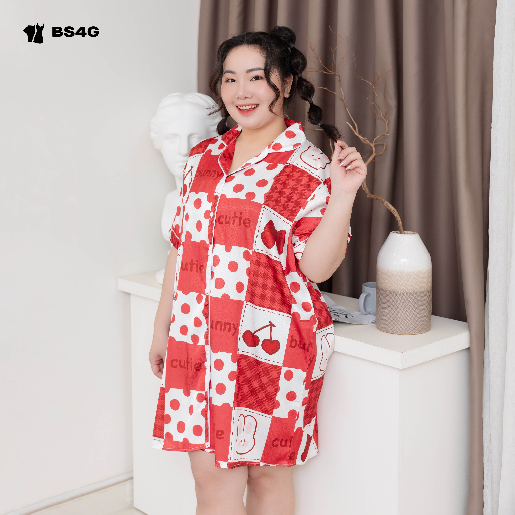 ĐẦM NGỦ PYJAMA LỤA XƯỚC HÌNH DỄ THƯƠNG BIGSIZE