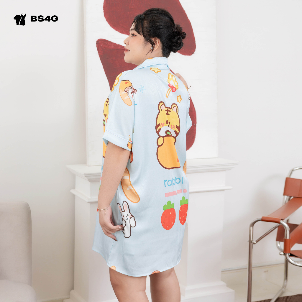 ĐẦM NGỦ PYJAMA LỤA XƯỚC HÌNH DỄ THƯƠNG BIGSIZE